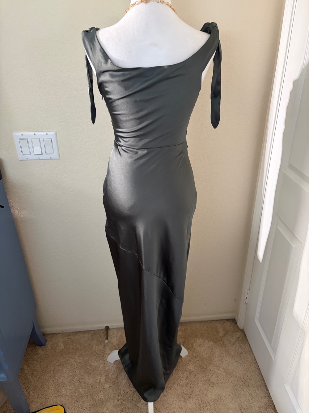 Petal & Pup Tie-Shoulder Charcoal Satin Slip Dress - Picture 2 of 8